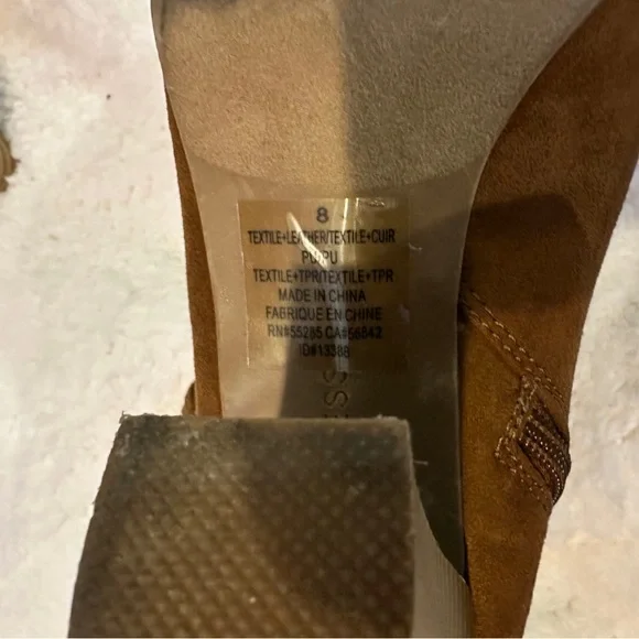 Express Tan Suede Ankle Chelsea Booties with Fringe & Open Toe - Picture 13 of 16